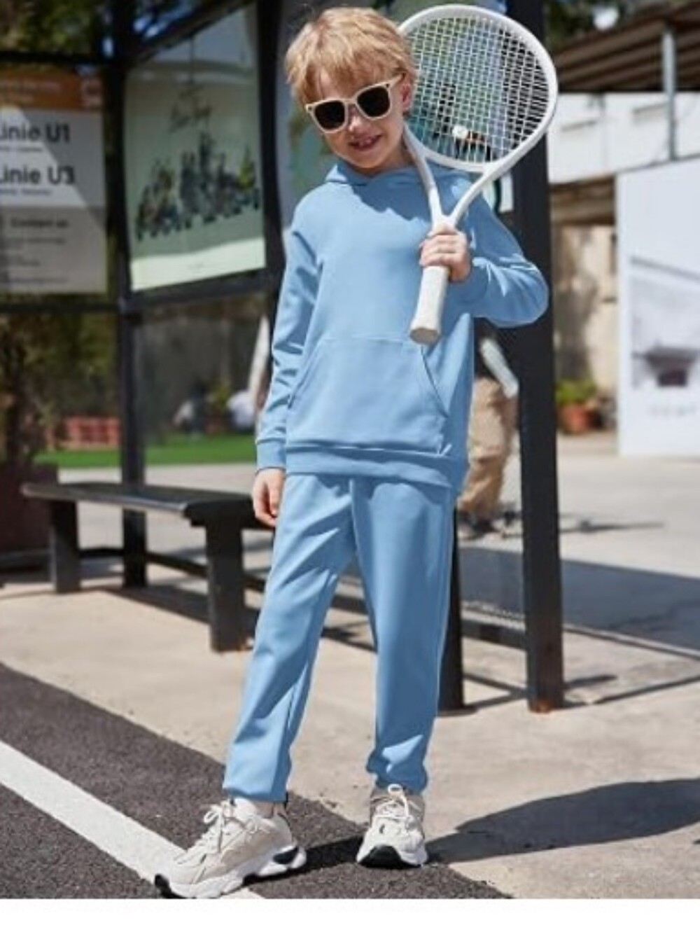Boys Athletic Sweatsuit Pullover Hoodie Sweatshirt and Joggers Set Blue